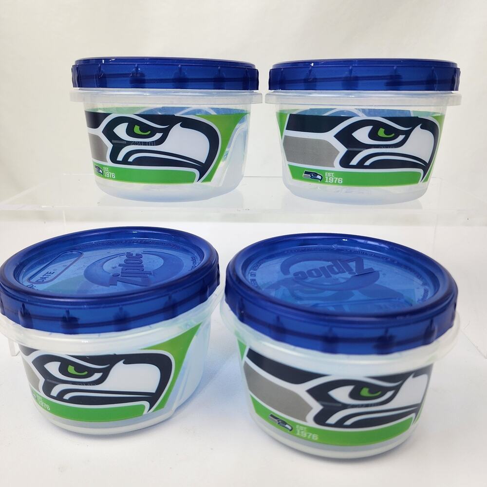 Seattle Seahawks Logo NFL Ziploc Food Storage Containers 2cup / 16oz (4)